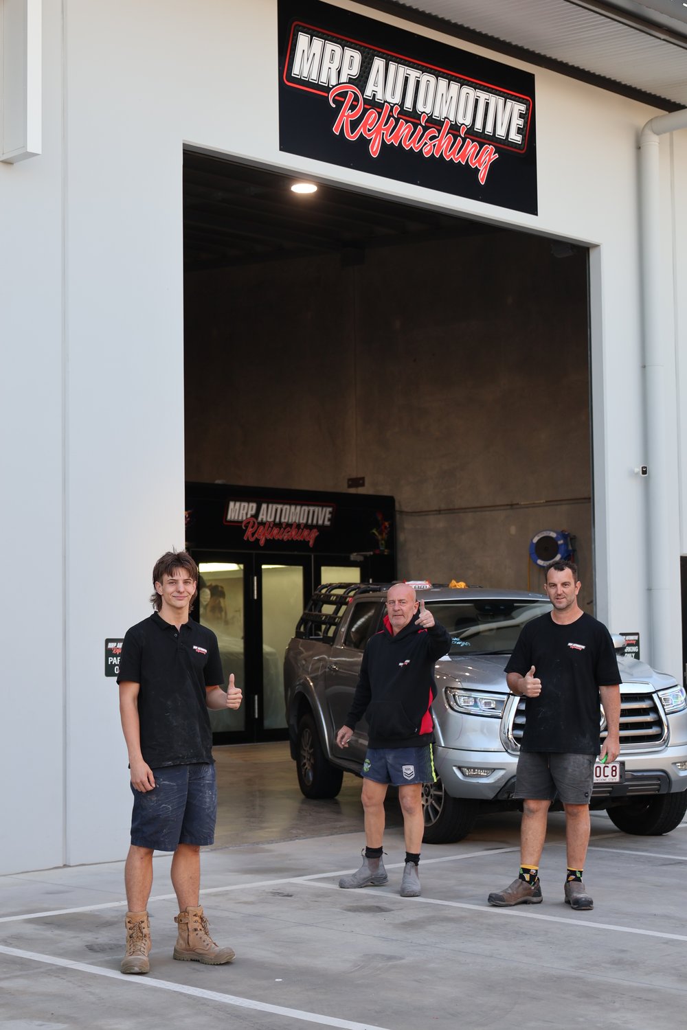 MRP Automotive Refinishing team outside the Redland Bay workshop